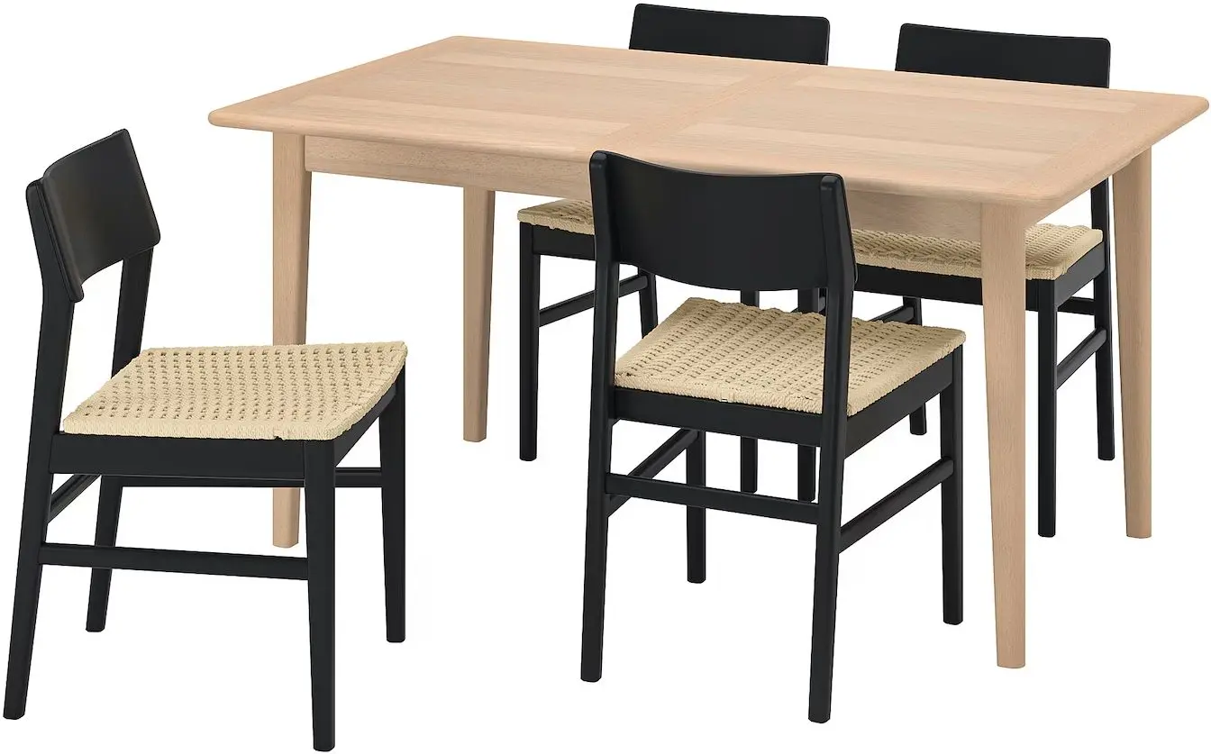 Обеденный набор Ikea Skansnas 150/205см 1+4 (Бук светлый/Бук черный)