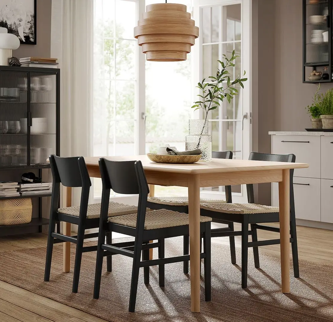 Обеденный набор Ikea Skansnas 150/205см 1+4 (Бук светлый/Бук черный)