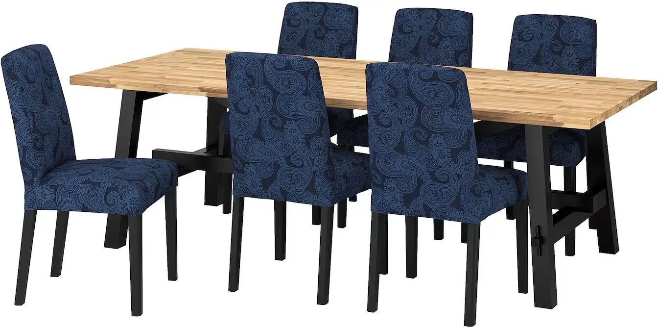 Обеденный набор Ikea Skogsta/Bergmund/Kvillsfors 235x100см 1+6 (Акация/Черный/Темно-синий) - 2