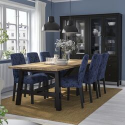 Set masa scaune Ikea Skogsta/Bergmund/Kvillsfors 235x100cm 1+6 (Acacia/Negru/Albastru inchis)