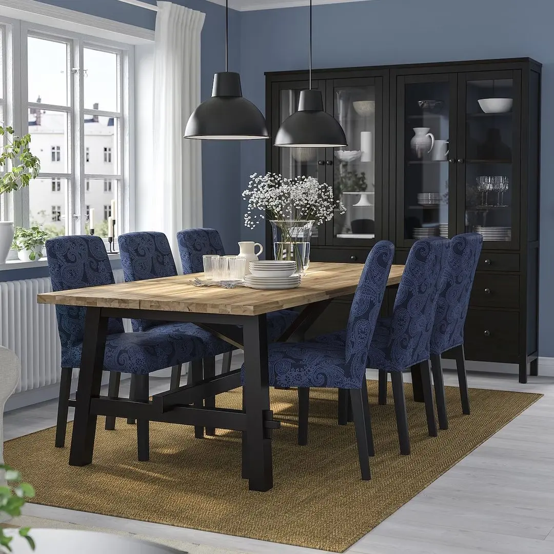 Обеденный набор Ikea Skogsta/Bergmund/Kvillsfors 235x100см 1+6 (Акация/Черный/Темно-синий)