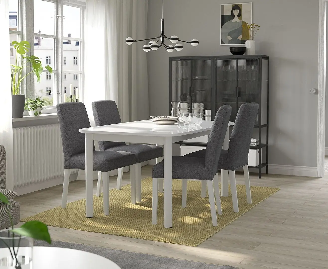 Set masa scaune Ikea Standtorp/Bergmund/Gunnared 150/205/260cm 1+4 (Alb/Gri)
