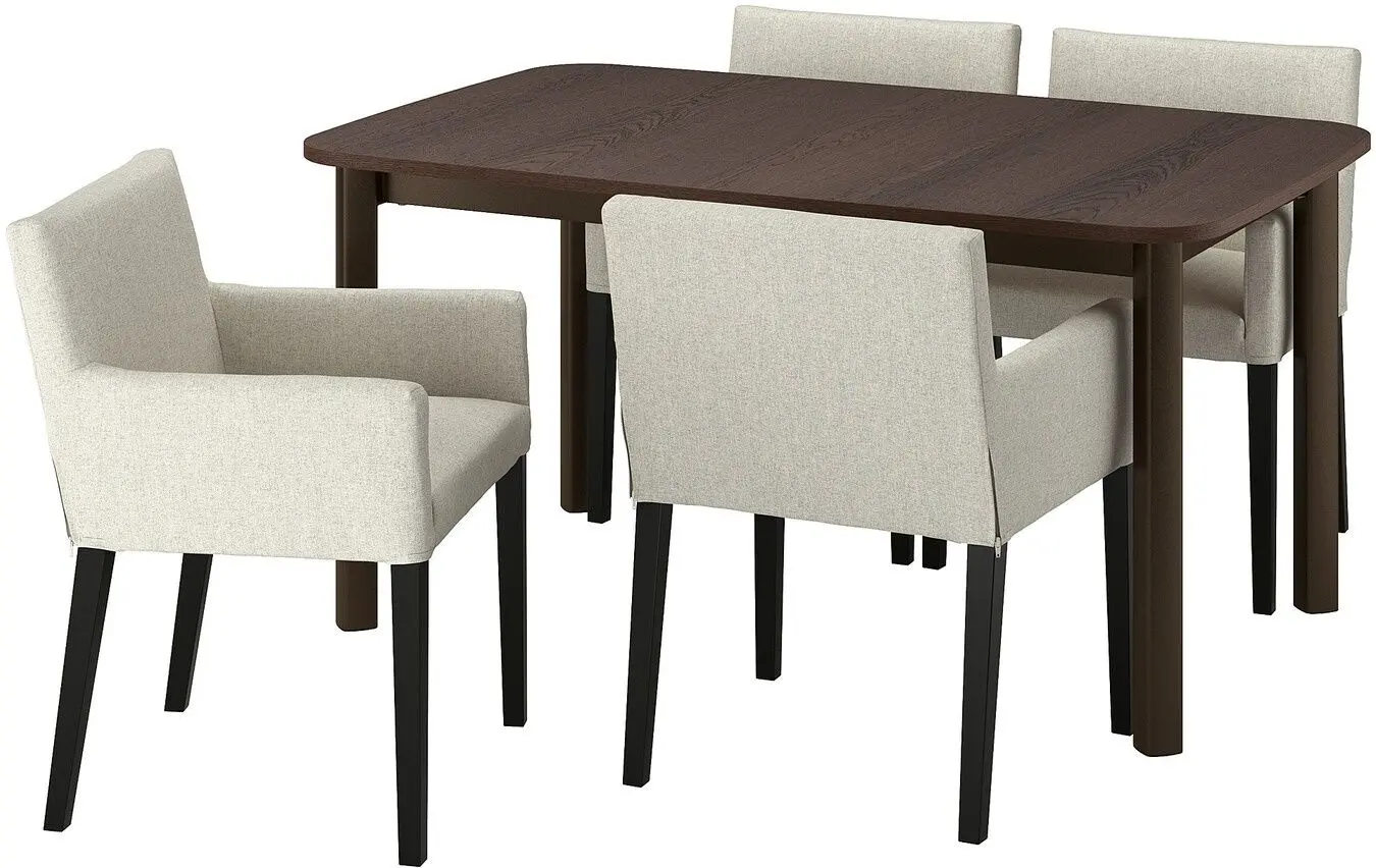 Обеденный набор Ikea Standtorp/Marenas/Gunnared 150/205/260см 1+4 (Коричневый/Черный/Бежевый)