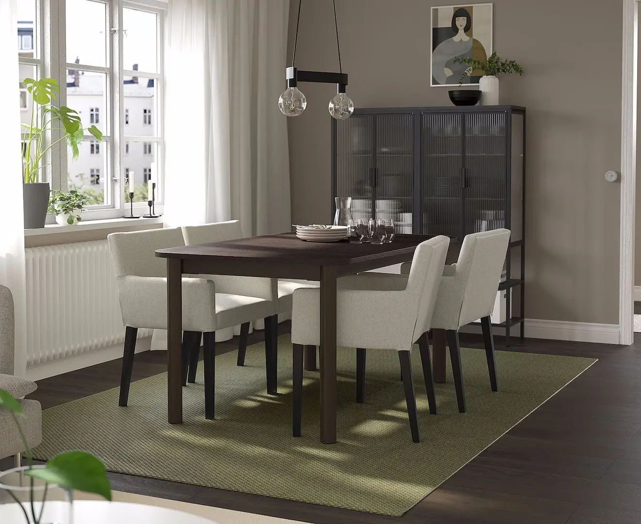 Обеденный набор Ikea Standtorp/Marenas/Gunnared 150/205/260см 1+4 (Коричневый/Черный/Бежевый)