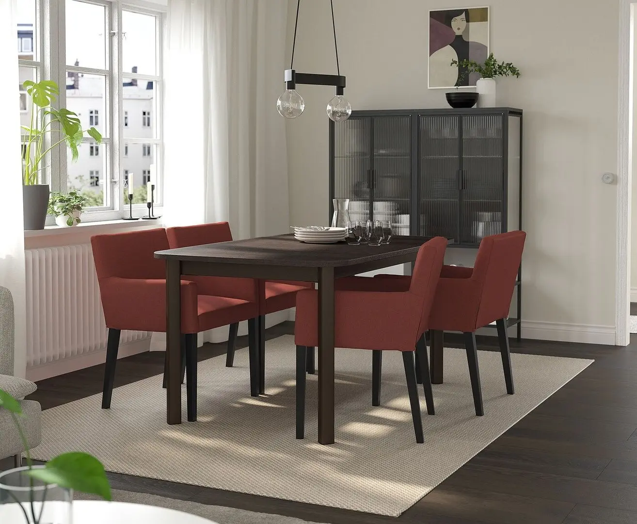 Обеденный набор Ikea Standtorp/Marenas/Gunnared 1+4 (Коричневый/Черный/Красно-коричневый)