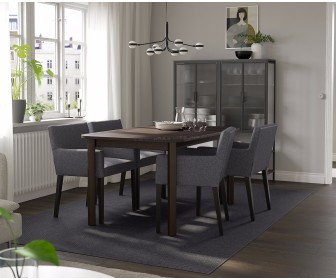 Set masa scaune Ikea Standtorp/Marenas/Gunnared 150/205/260cm 1+4 (Maro/Negru/Gri inchis)