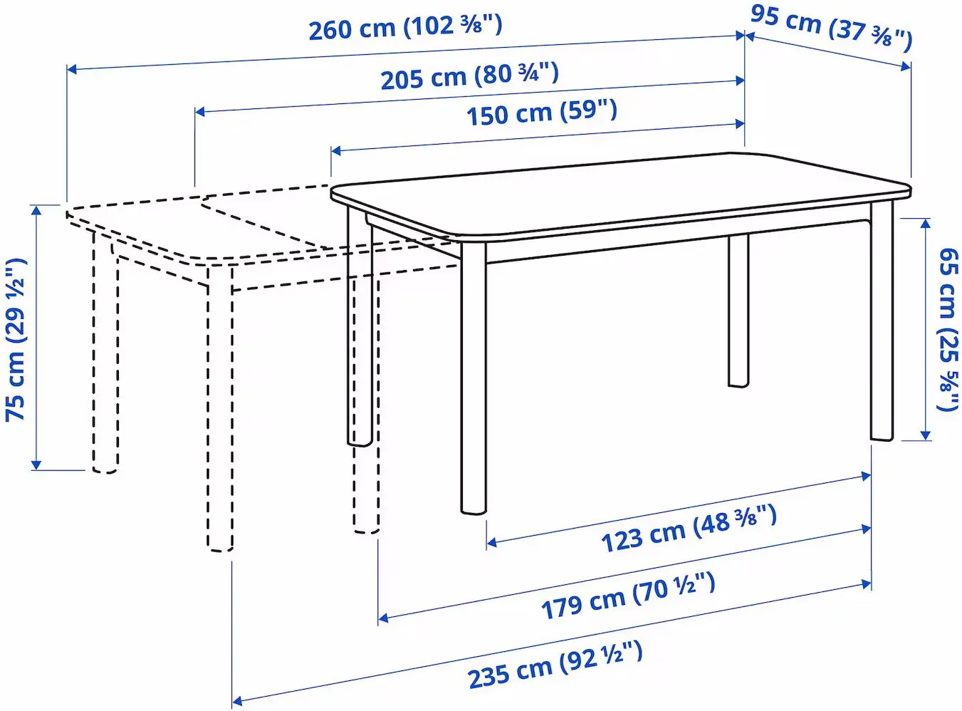 Обеденный набор Ikea Standtorp/Odger 150/205/260см 1+4 (Белый/Антрацит)