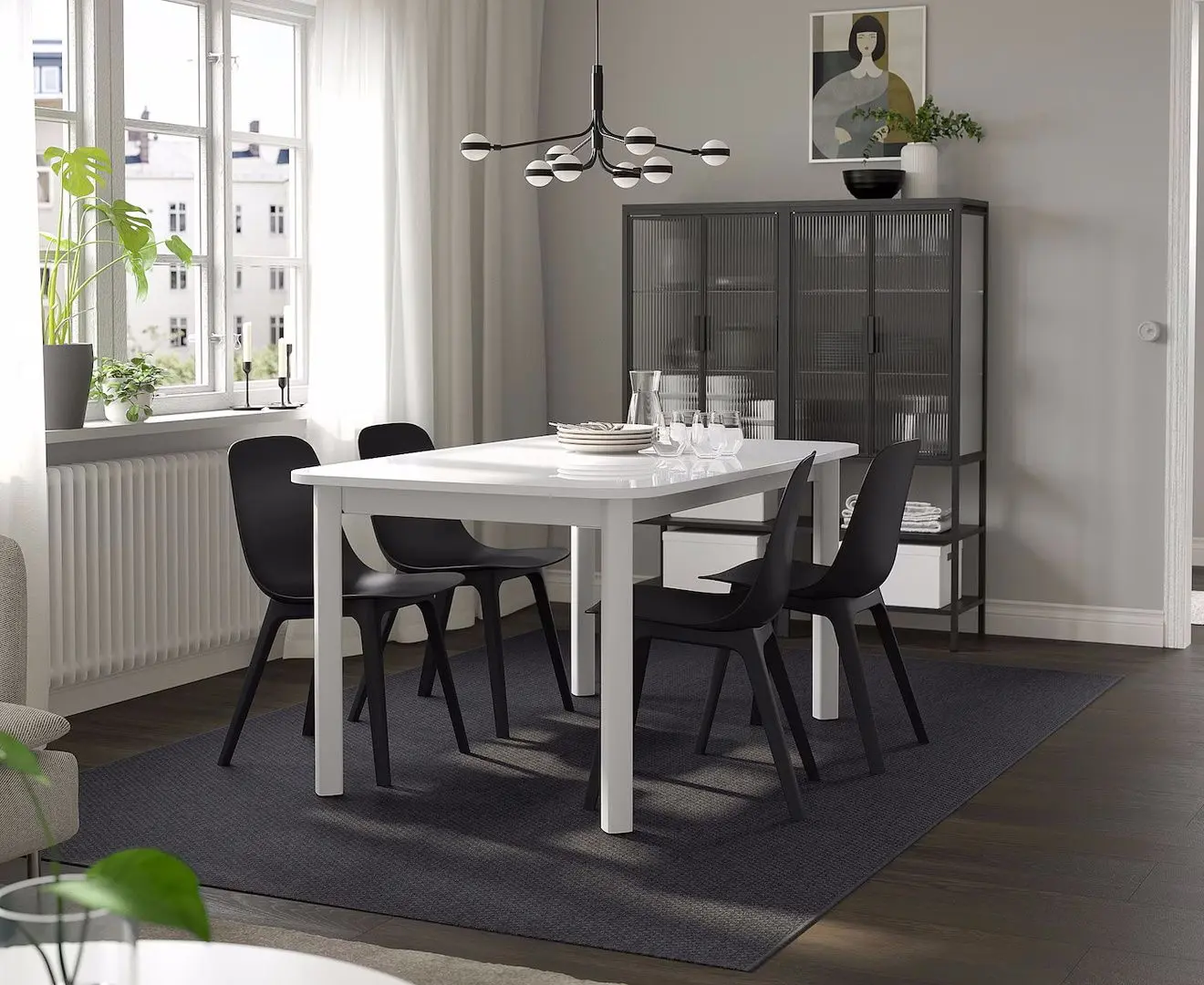 Обеденный набор Ikea Standtorp/Odger 150/205/260см 1+4 (Белый/Антрацит)