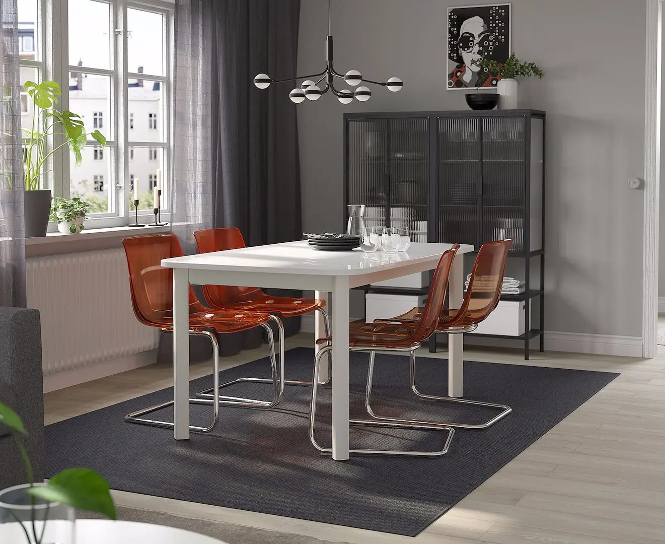 Обеденный набор Ikea Standtorp/Tobias 150/205/260см 1+4 (Белый/Красно-коричневый/Хром)