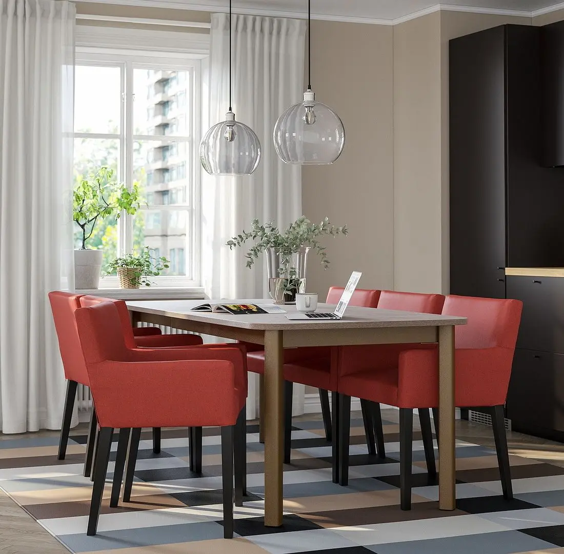 Set masa scaune Ikea Strandtorp/Marenas/Gunnared 150/205/260cm 1+6 (Maro/Negru/Rosu-maro)