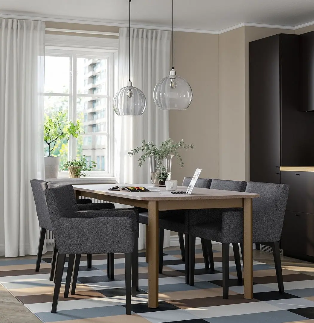 Set masa scaune Ikea Strandtorp/Marenas/Gunnared 150/205/260cm 1+6 (Maro/Negru/Gri inchis)