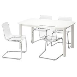 Set masa scaune Ikea Strandtorp/Tobias 150/205/260x95cm 1+4 (Alb/Transparent)