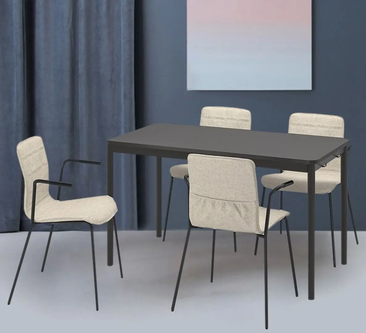 Обеденный набор Ikea Tommaryd/Laktare 130x70 Антрацит/Светло-бежевый/Черный (1+4)