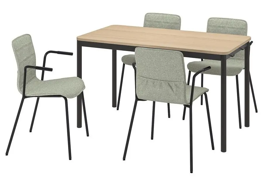 Обеденный набор Ikea Tommaryd/Laktare 130x70 Белый Дубовый Шпон/Антрацит/Светло-зеленый (1+4) - 2