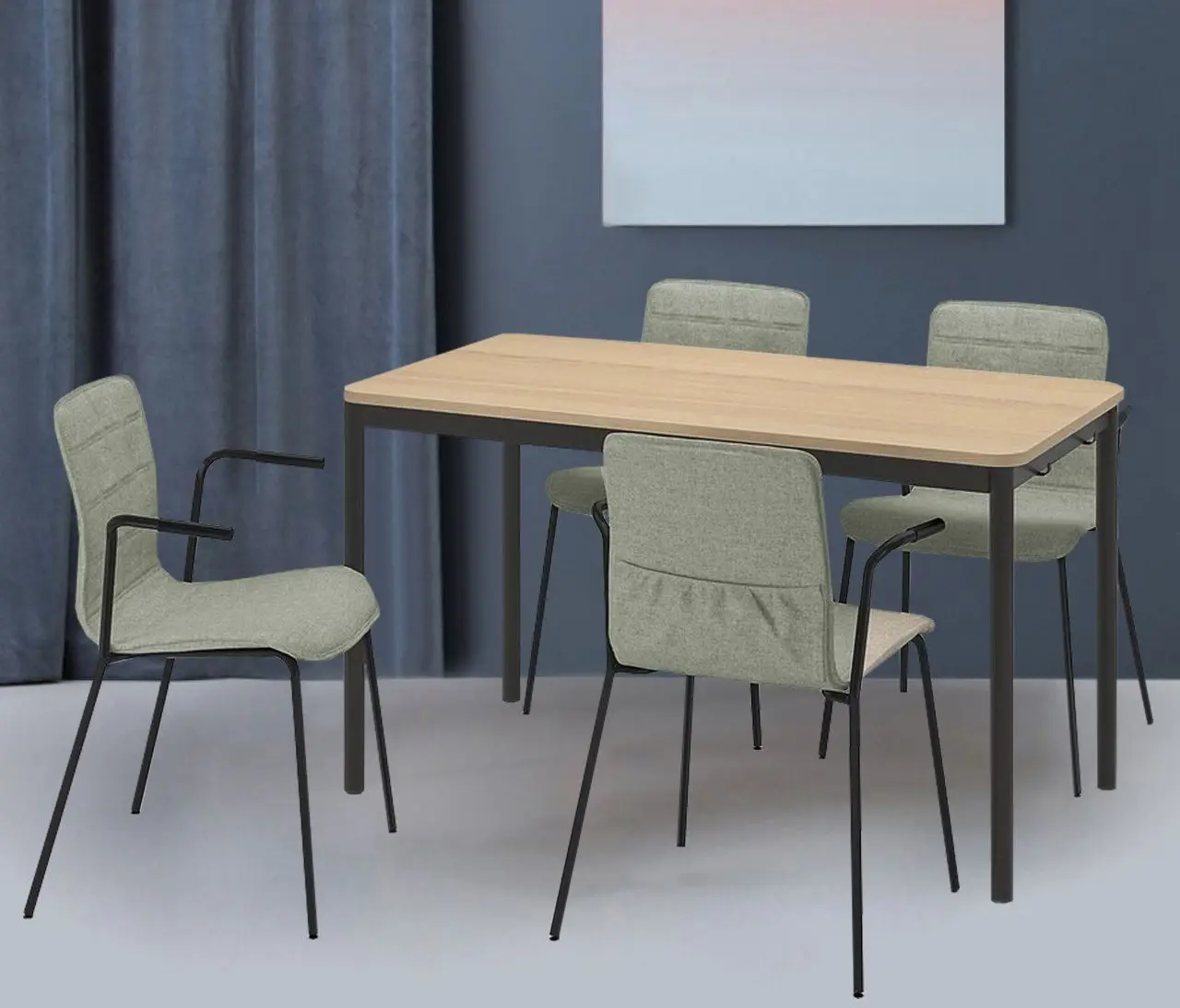 Обеденный набор Ikea Tommaryd/Laktare 130x70 Белый Дубовый Шпон/Антрацит/Светло-зеленый (1+4)