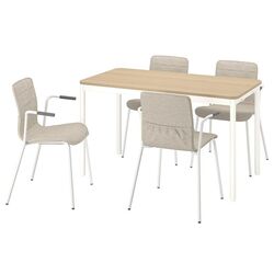 Обеденный набор Ikea Tommaryd/Laktare 130x70 Белый Дубовый Шпон/Светло-бежевый/Белый (1+4) Thumb
