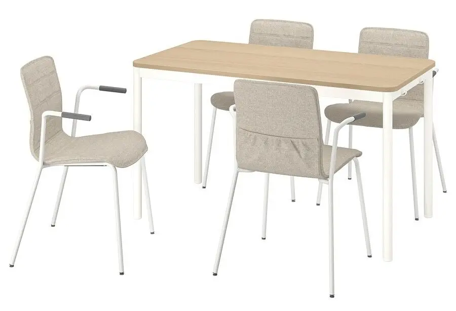 Обеденный набор Ikea Tommaryd/Laktare 130x70 Белый Дубовый Шпон/Светло-бежевый/Белый (1+4) - 2