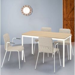 Обеденный набор Ikea Tommaryd/Laktare 130x70 Белый Дубовый Шпон/Светло-бежевый/Белый (1+4)