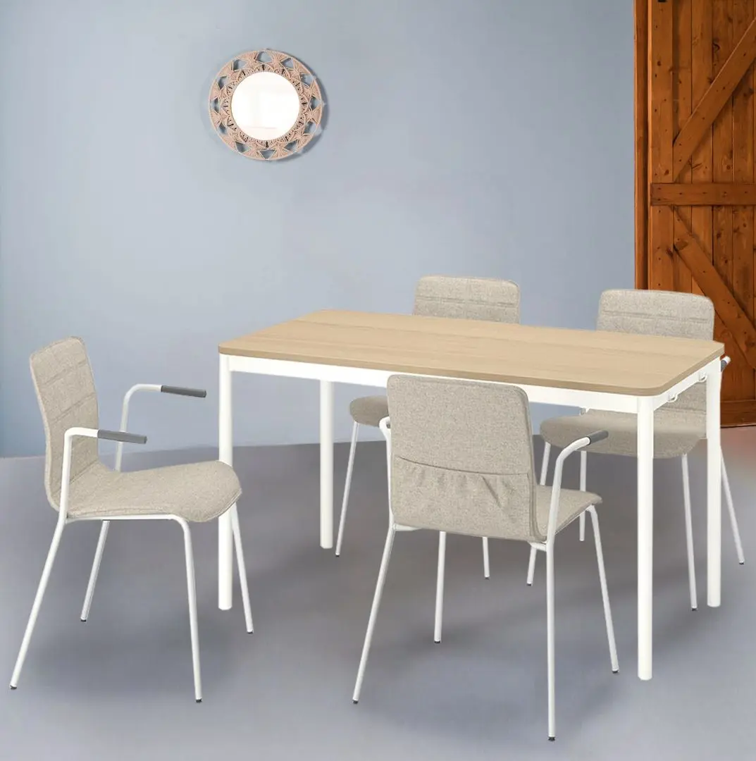 Обеденный набор Ikea Tommaryd/Laktare 130x70 Белый Дубовый Шпон/Светло-бежевый/Белый (1+4)