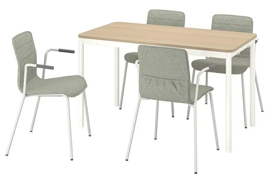 Обеденный набор Ikea Tommaryd/Laktare 130x70 Белый Дубовый Шпон/Светло-зеленый/Белый (1+4) - 6