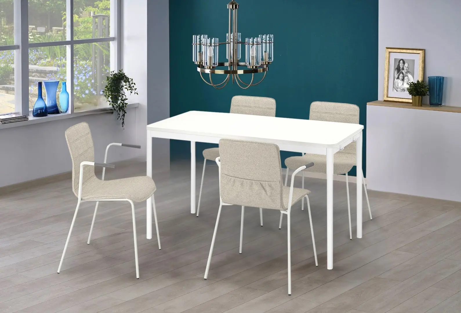 Обеденный набор Ikea Tommaryd/Laktare 130x70 Белый/Светло-бежевый (1+4)