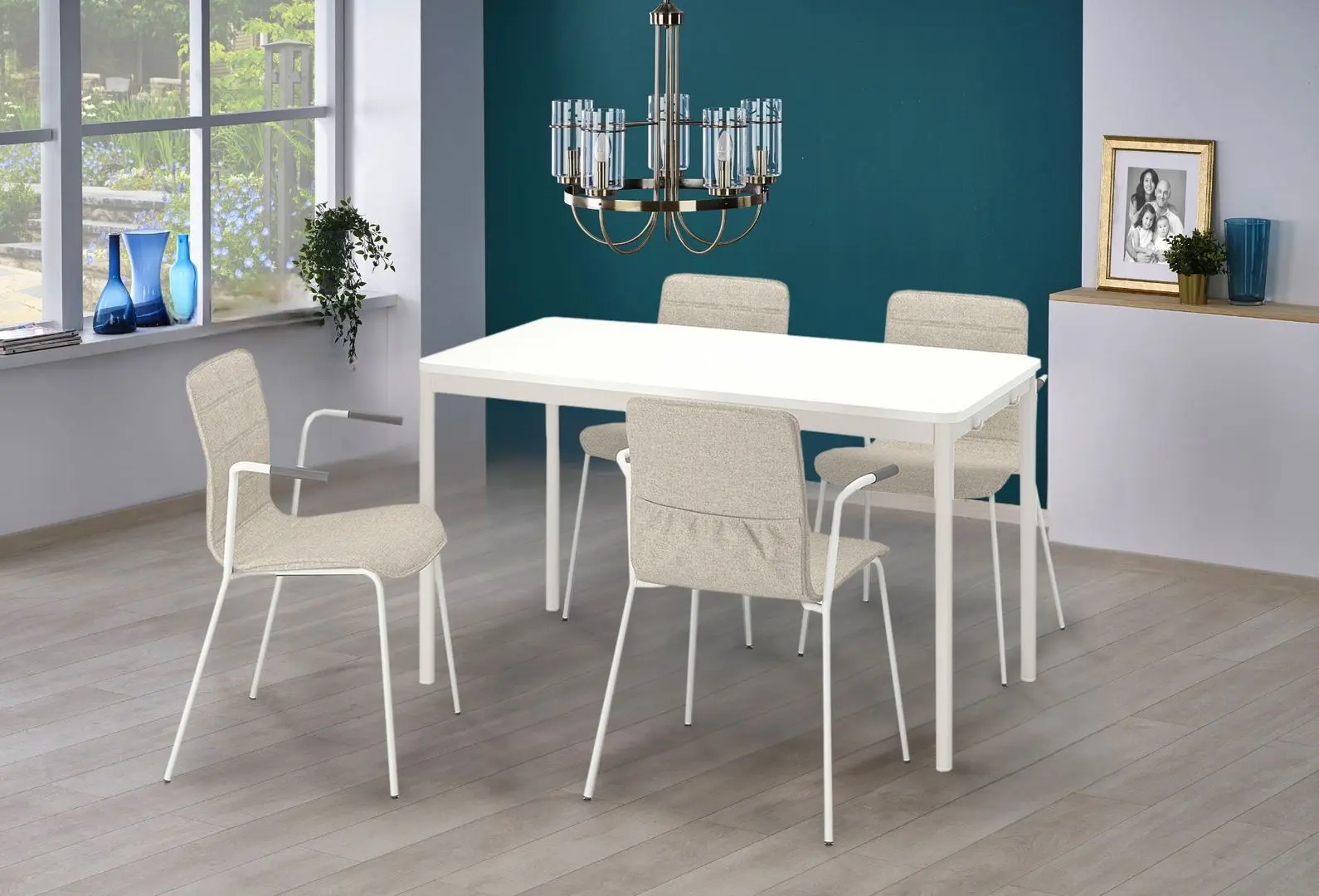 Обеденный набор Ikea Tommaryd/Laktare 130x70 Белый/Светло-серый/Светло-бежевый (1+4)