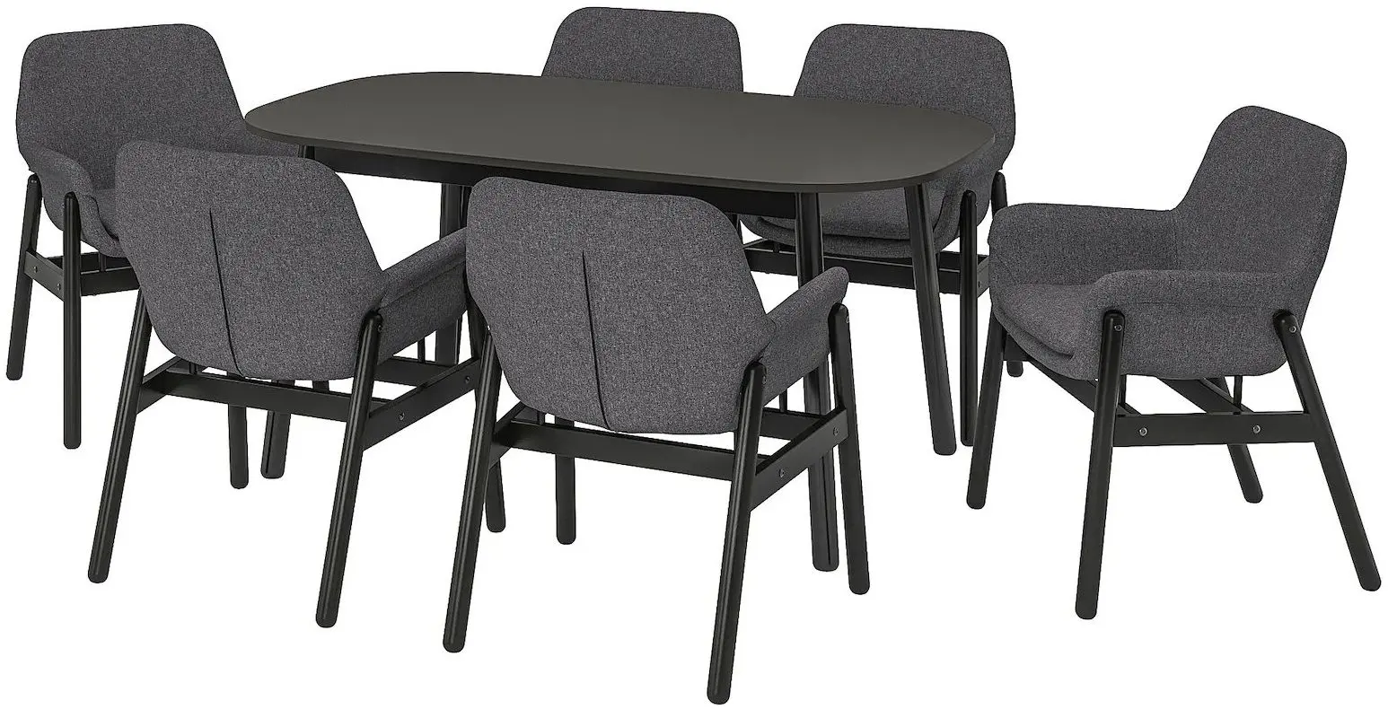 Обеденный набор Ikea Vedbo/Vedbo 160x95 Черный/Темно-серый (1+6)