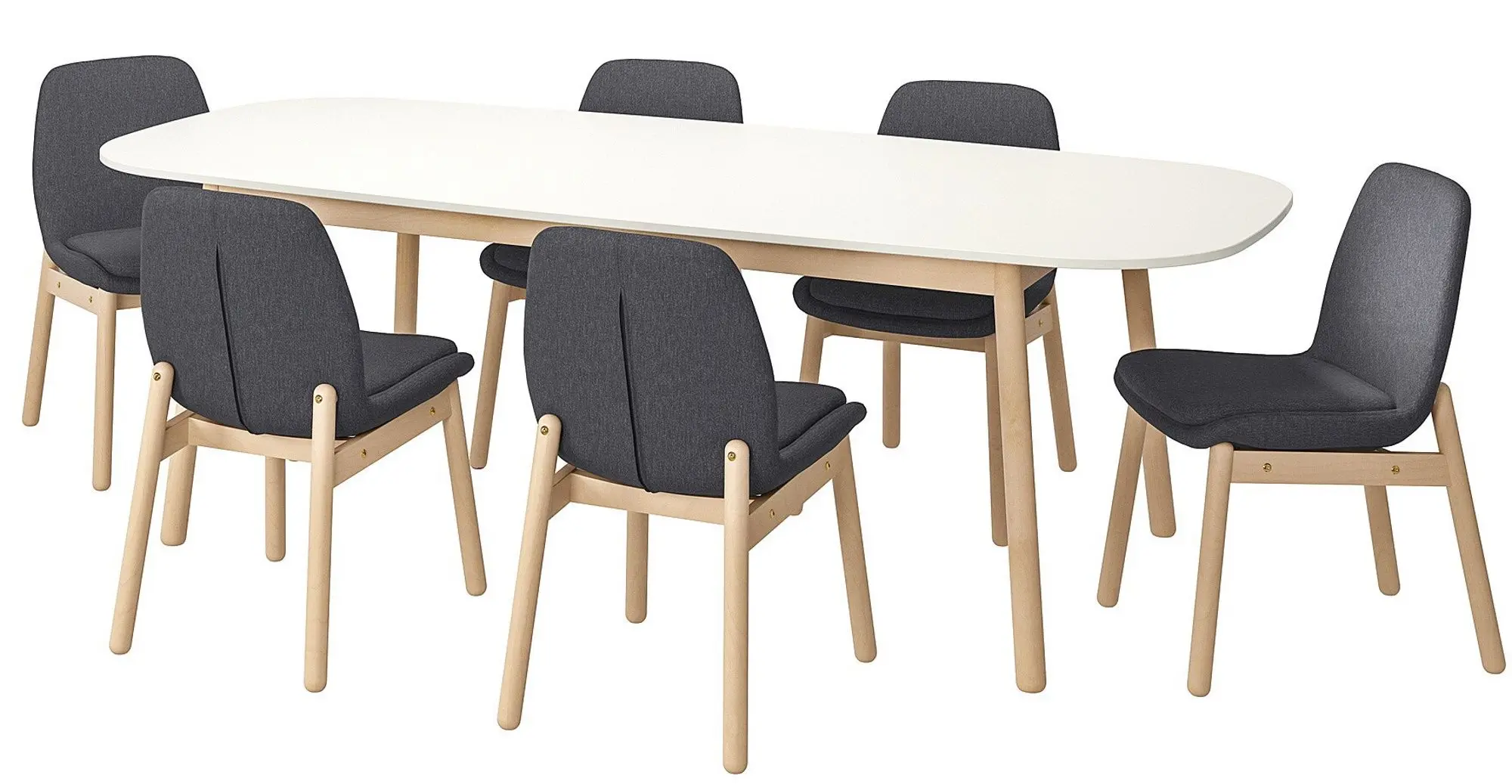 Set masa scaune Ikea Vedbo 240x105cm 1+6 (Alb/Mesteacan/Gri mediu)