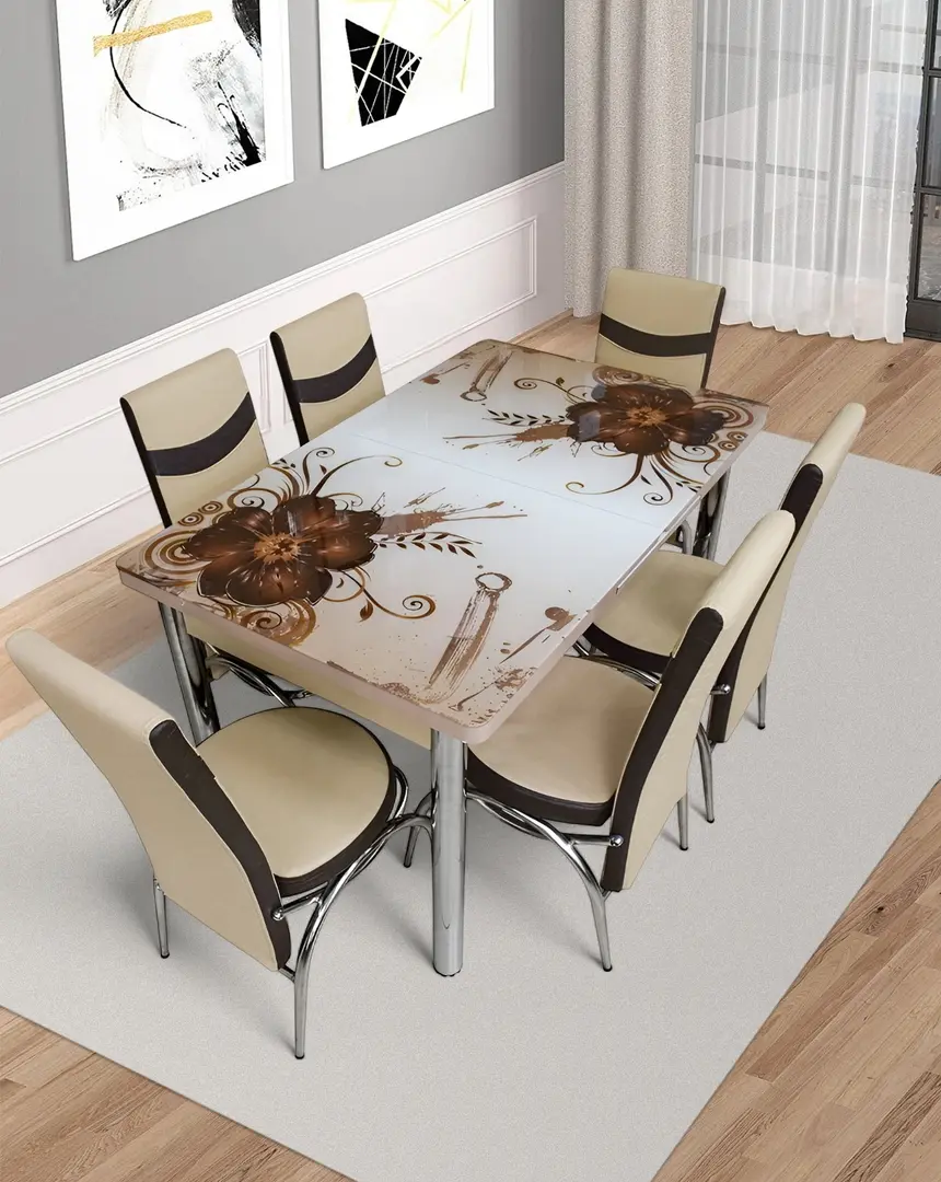 Set de sufragerie Kelebek ES-06 1+6 (Beige/Brown)