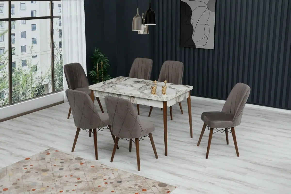 Set de sufragerie Kelebek ES-604 1+6 (Brown Grey/White Marble)