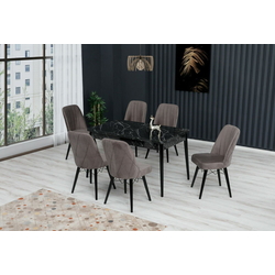 Set de sufragerie Kelebek ES-605 1+6 (Brown Grey/Black Marble)