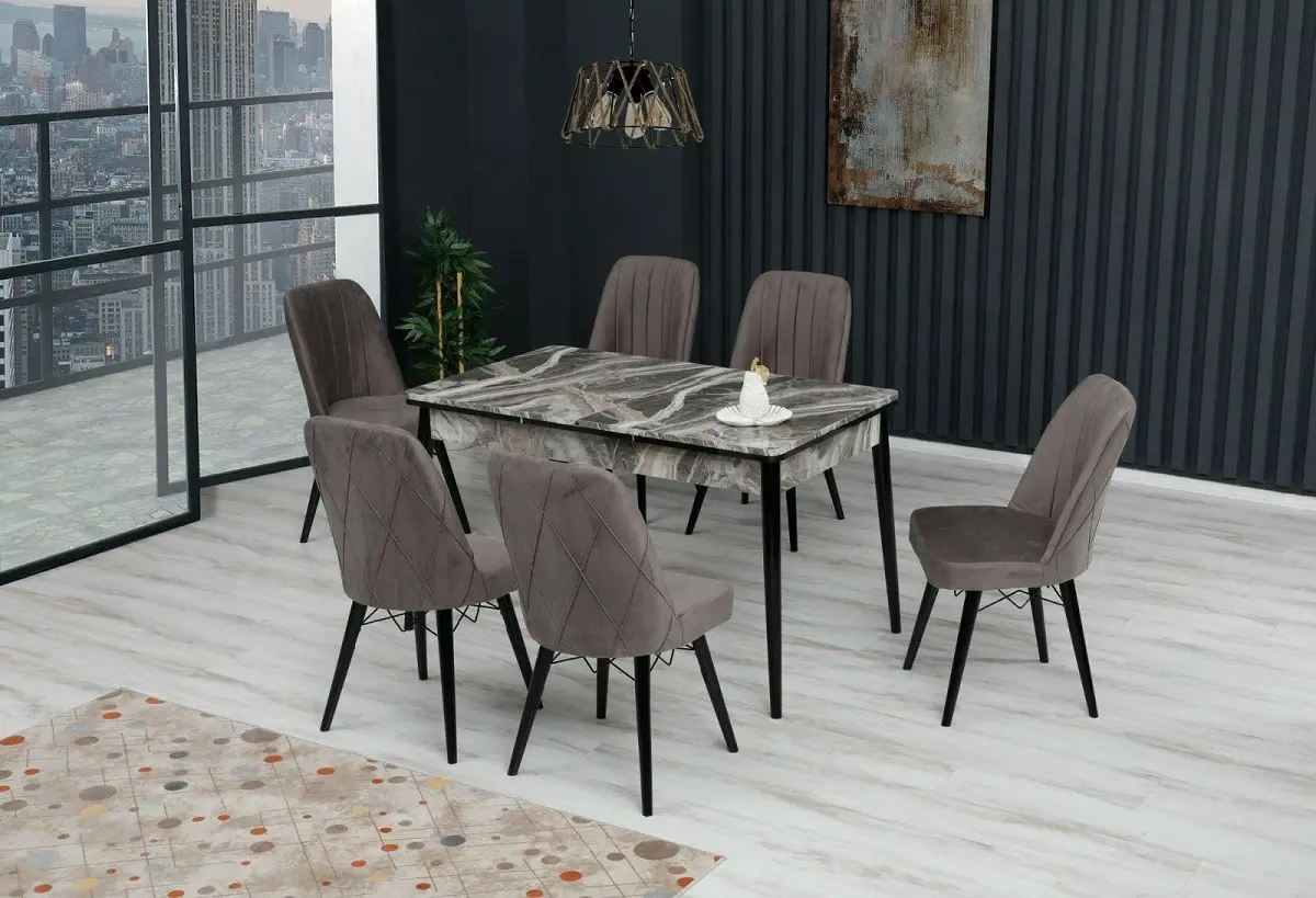 Обеденный набор Kelebek ES-608 1+6 (Brown Grey/Grey Marble)