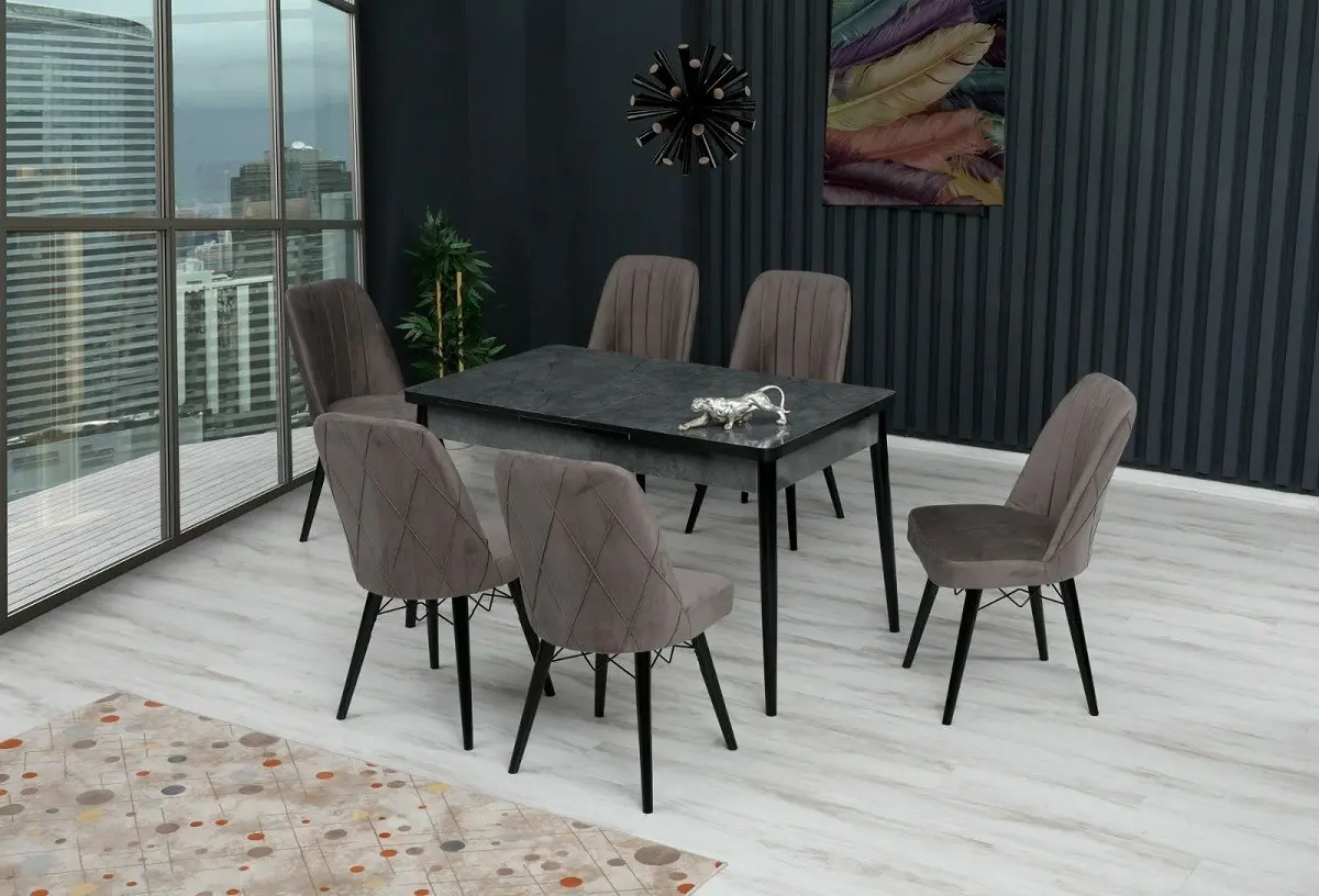 Set de sufragerie Kelebek ES-609 1+6 (Brown Grey/Dark Grey)