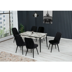 Set de sufragerie Kelebek ES-612 1+6 (Black/White Marble)