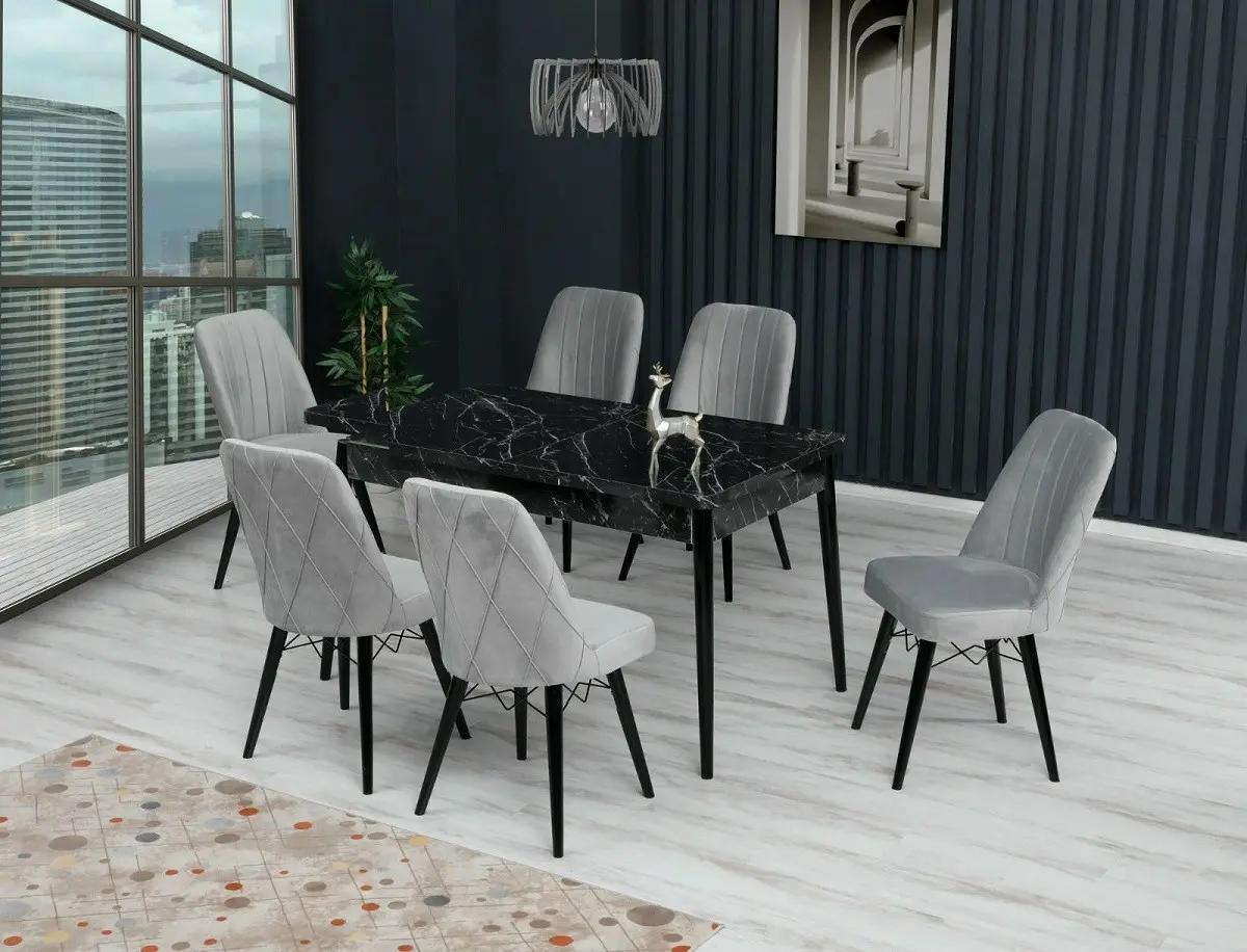 Set de sufragerie Kelebek ES-614 1+6 (Grey/Black Marble)