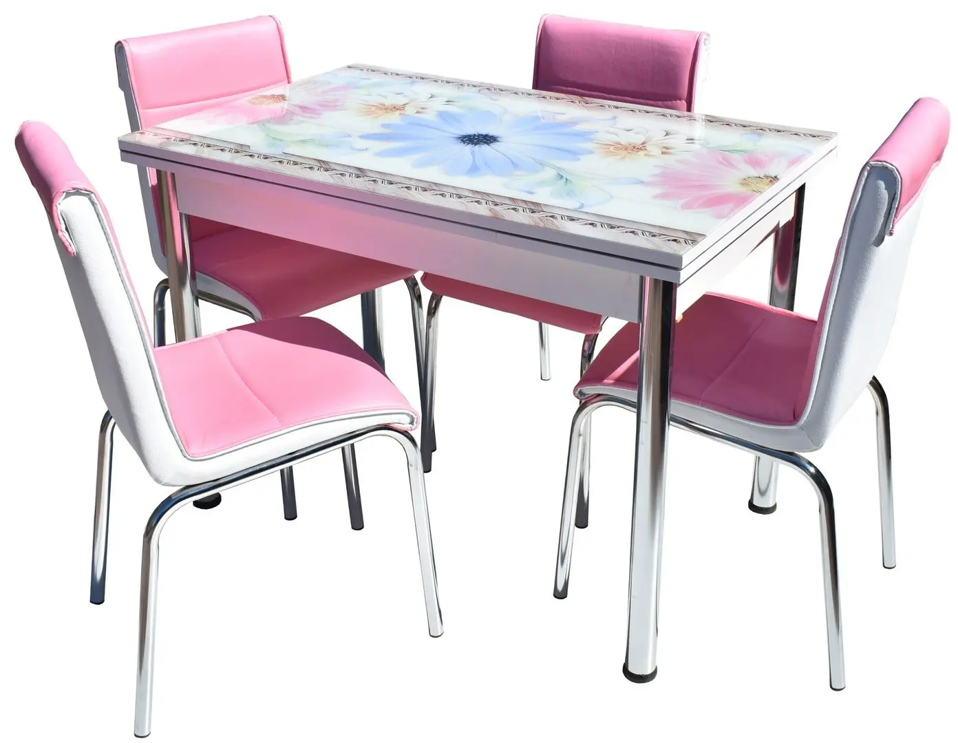 Обеденный набор Marcel Prod NR57 Pembe Mavi Cicek 1+4 (Pink/White/Silver)