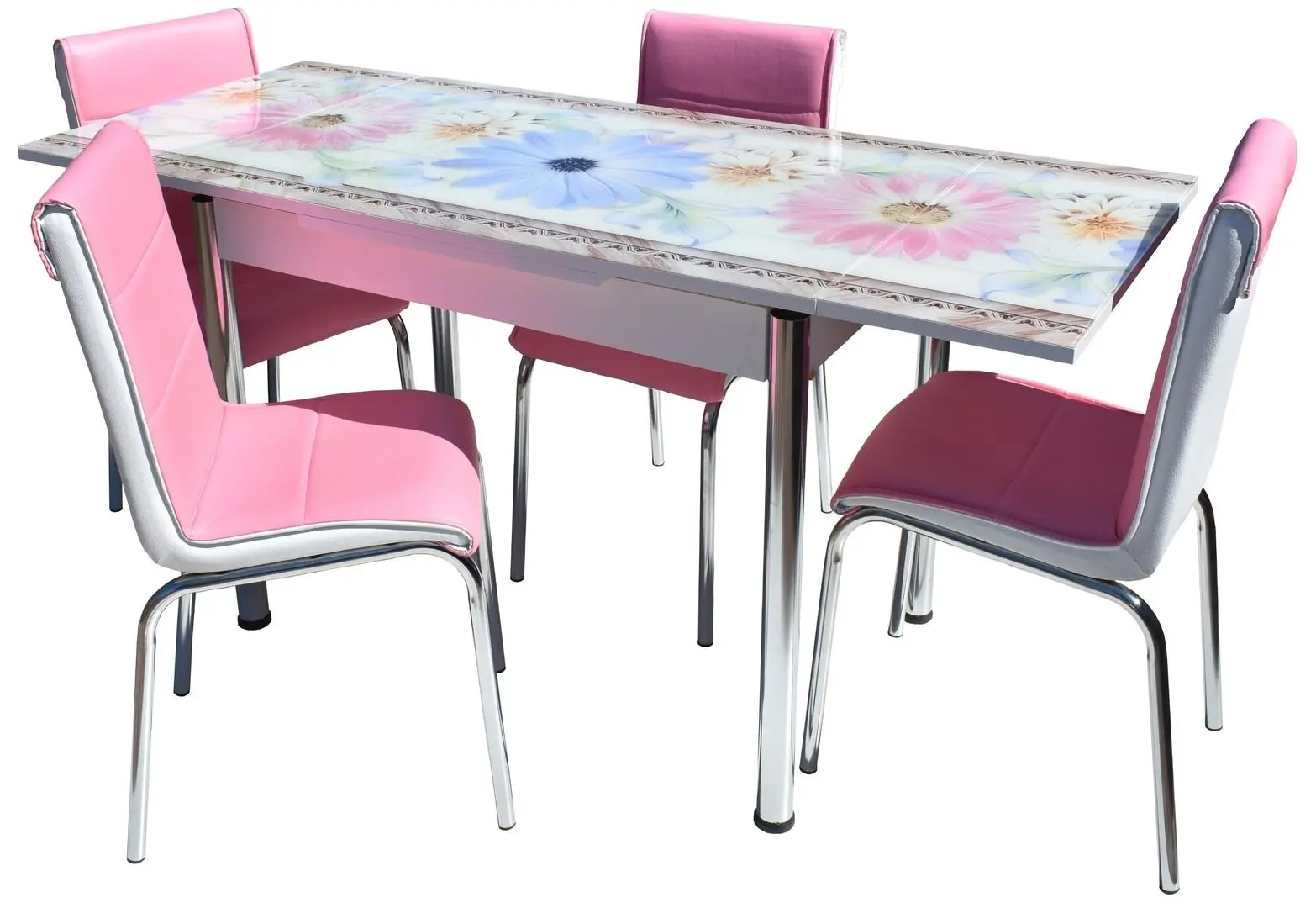 Обеденный набор Marcel Prod NR57 Pembe Mavi Cicek 1+4 (Pink/White/Silver)