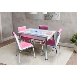Set de sufragerie Marcel Prod NR57 Pembe Mavi Cicek 1+4 (Pink/White/Silver)
