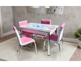 Set de sufragerie Marcel Prod NR57 Pembe Mavi Cicek 1+4 (Pink/White/Silver)