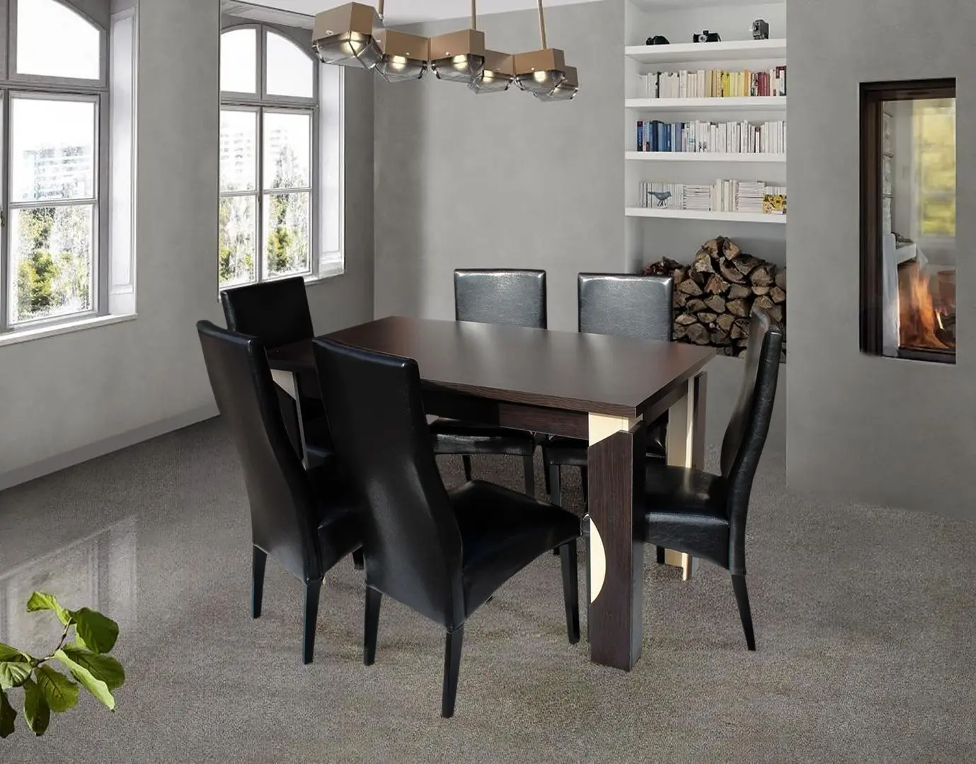 Обеденный набор Marcel Prod SM138RH6012NEGRU 1+6 (Black/Wenge/Birch)