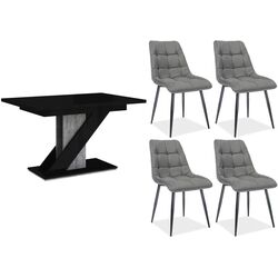 Set de sufragerie Mirjan24 Eksuper/Meva Black Gloss/Stone + Signal Chic Matt Velvet Black/Gray