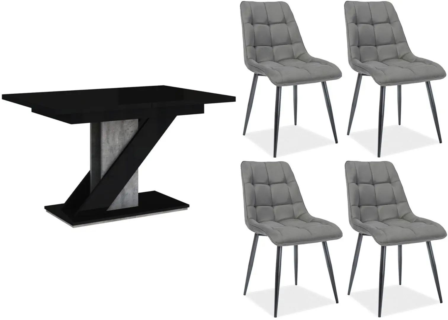 Set de sufragerie Mirjan24 Eksuper/Meva Black Gloss/Stone + Signal Chic Matt Velvet Black/Gray