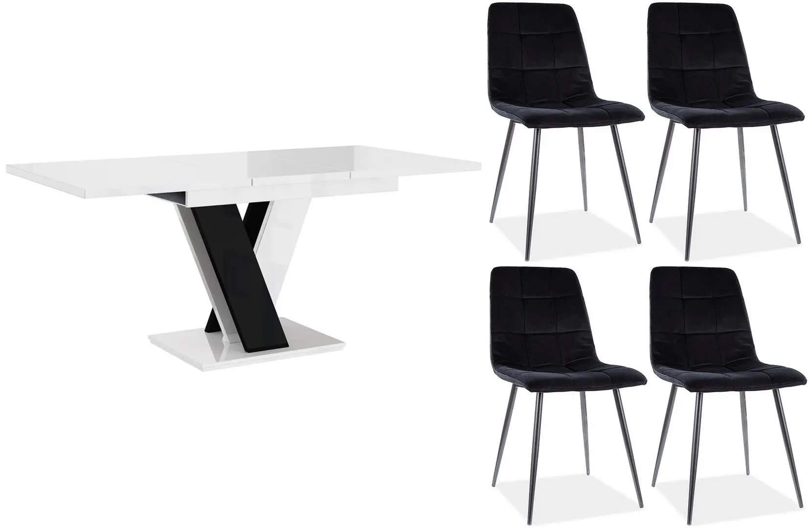 Set de sufragerie Mirjan24 Herkulan/Masiv White Gloss/Black Gloss + Signal Mila Matt Velvet Black