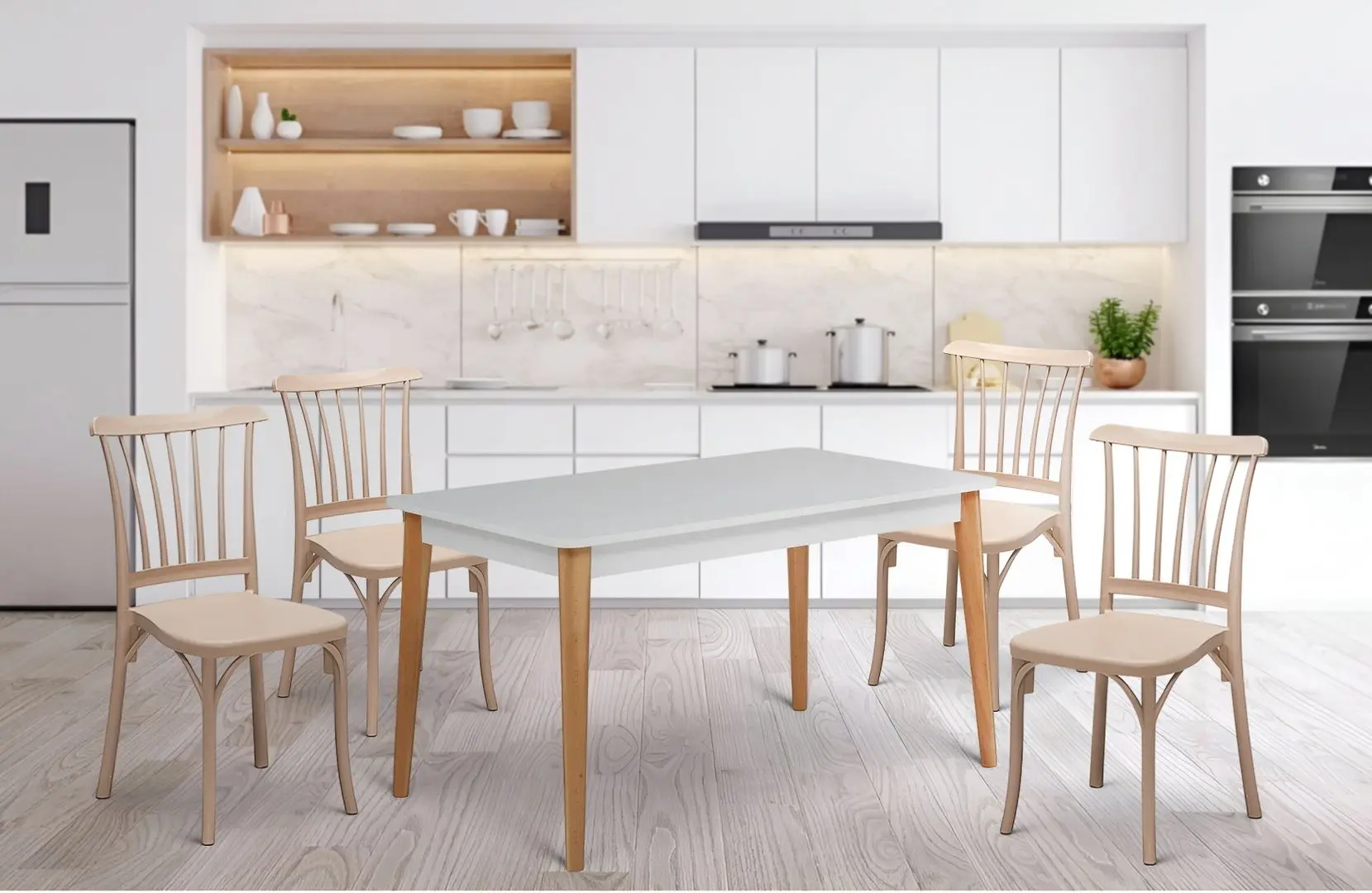 Set de sufragerie ModaLife Eva/Violet 1+4 (White/Cappuccino)