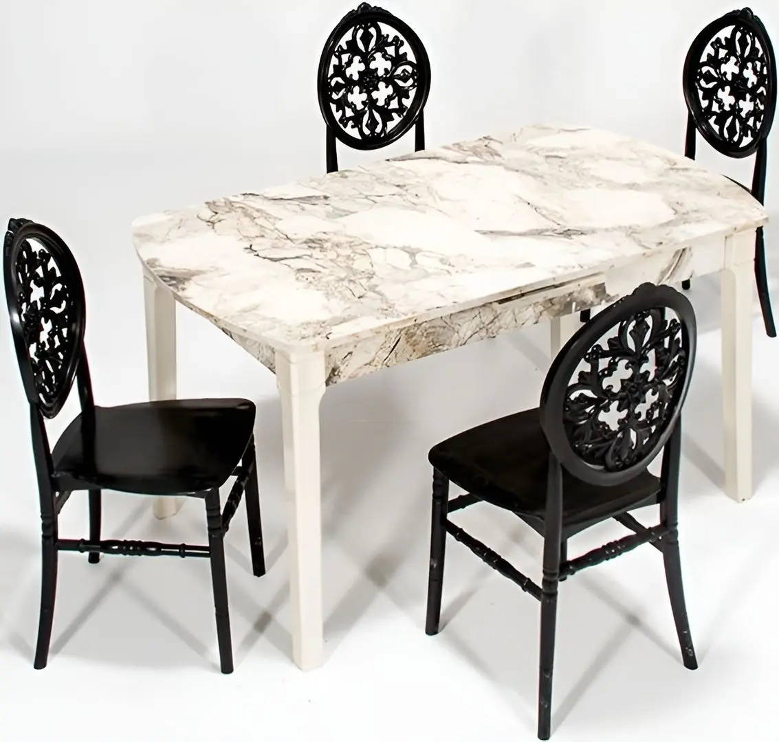 Set de sufragerie ModaLife Sofia/Venus 1+4 (White Marble/Black)