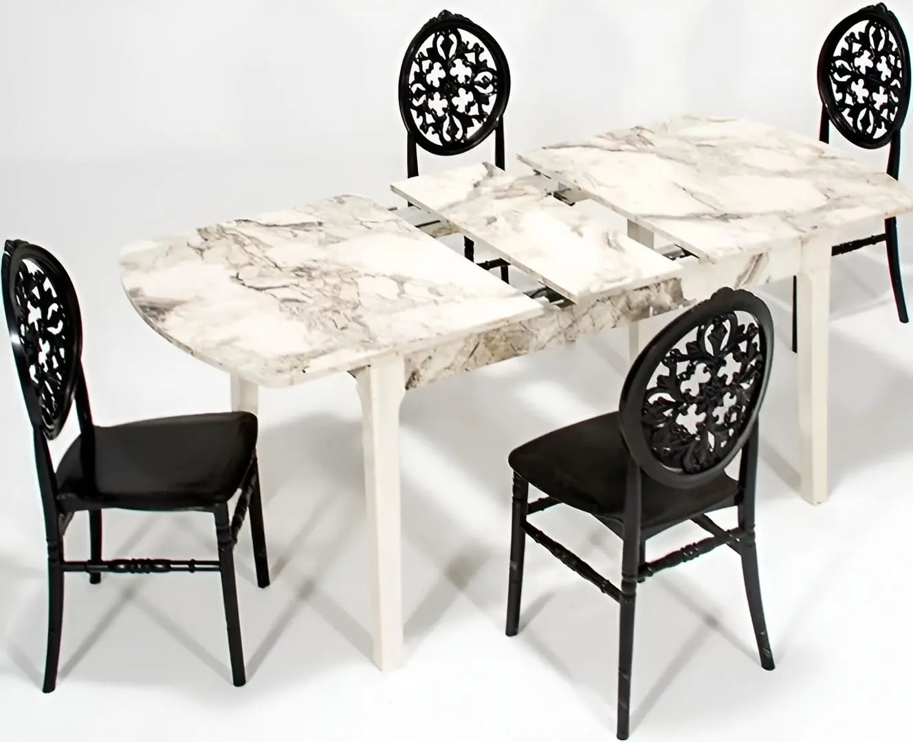 Set de sufragerie ModaLife Sofia/Venus 1+4 (White Marble/Black)