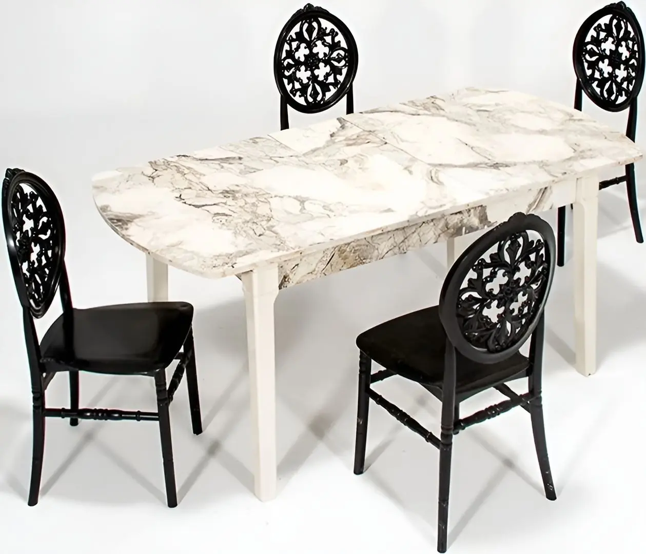 Set de sufragerie ModaLife Sofia/Venus 1+4 (White Marble/Black)