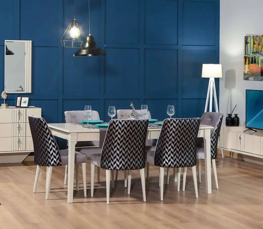 Set de sufragerie ModaLife Vivaldi 1+6 (White/Grey/Black)