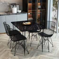 Обеденный набор Prestige Bendir Piramide Legs 70x110cm 1+4 (Black Marble/Black)