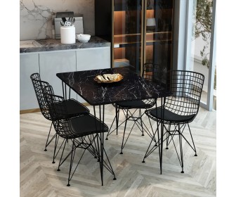 Set de sufragerie Prestige Bendir 70x110cm 1+4 (Black/Dark Marble)